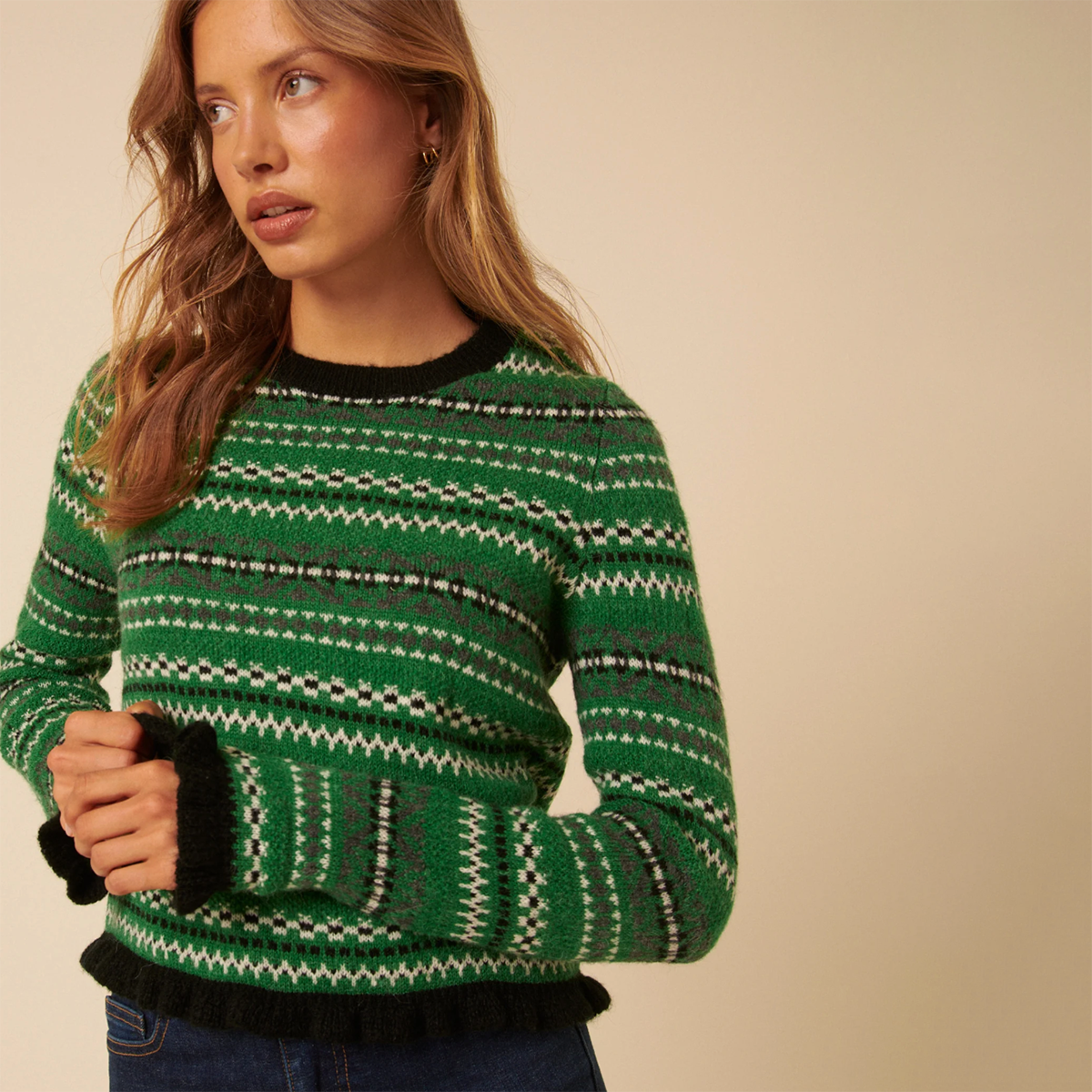 Green Fairisle & Ruffle Jumper
