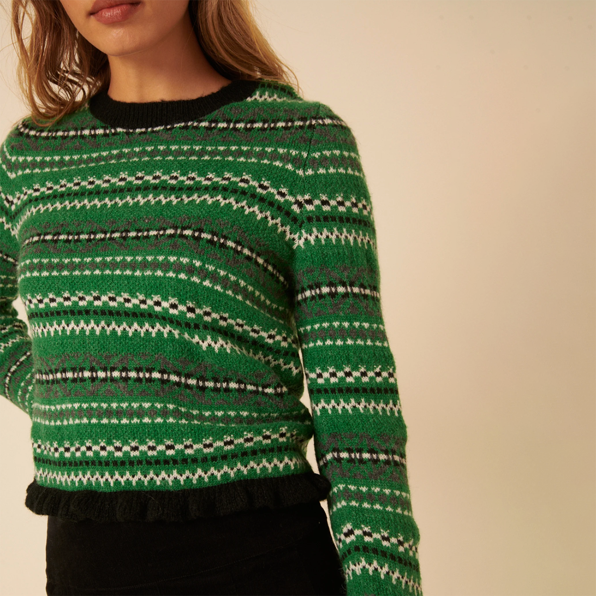 Green Fairisle & Ruffle Jumper