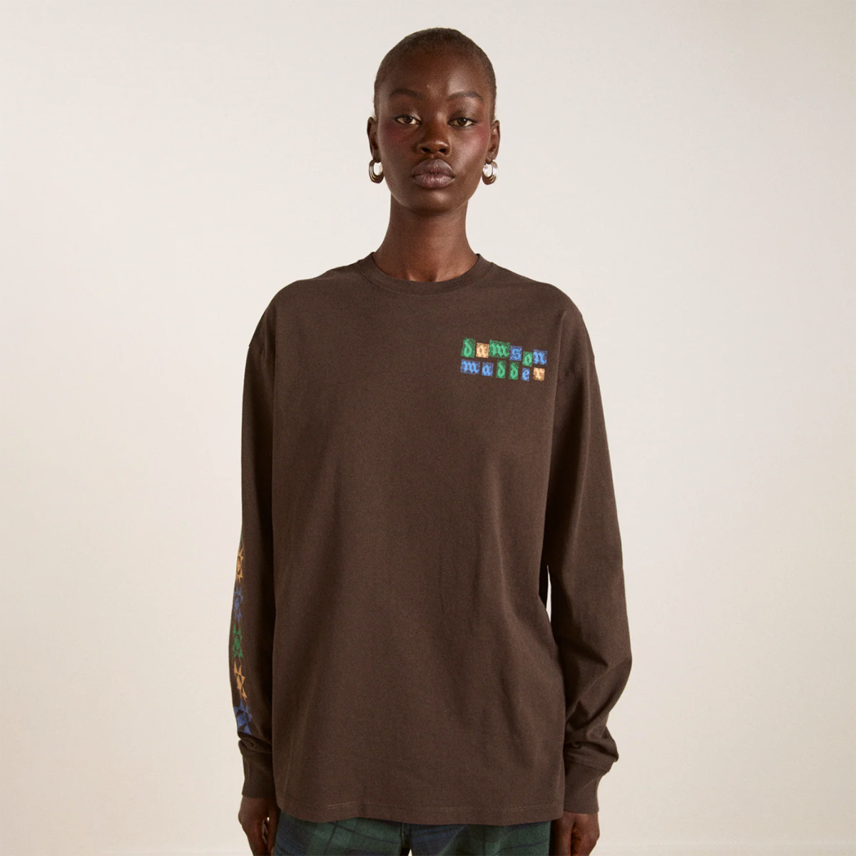 Coffee Bean Patchwork Quilt Long Sleeve T-Shirt