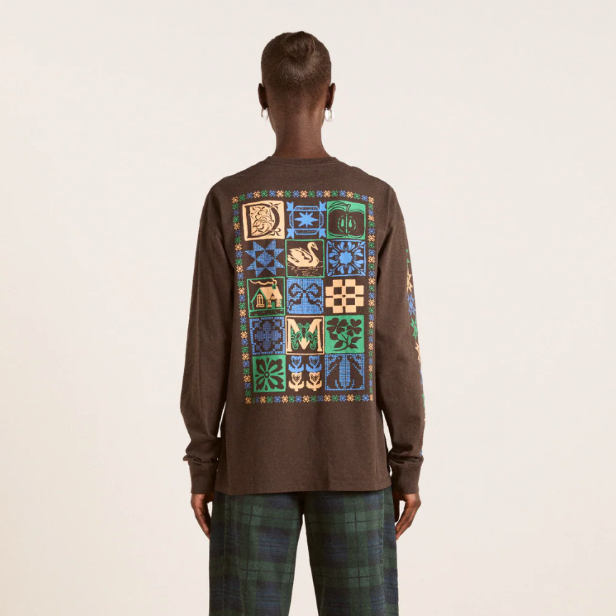 Coffee Bean Patchwork Quilt Long Sleeve T-Shirt