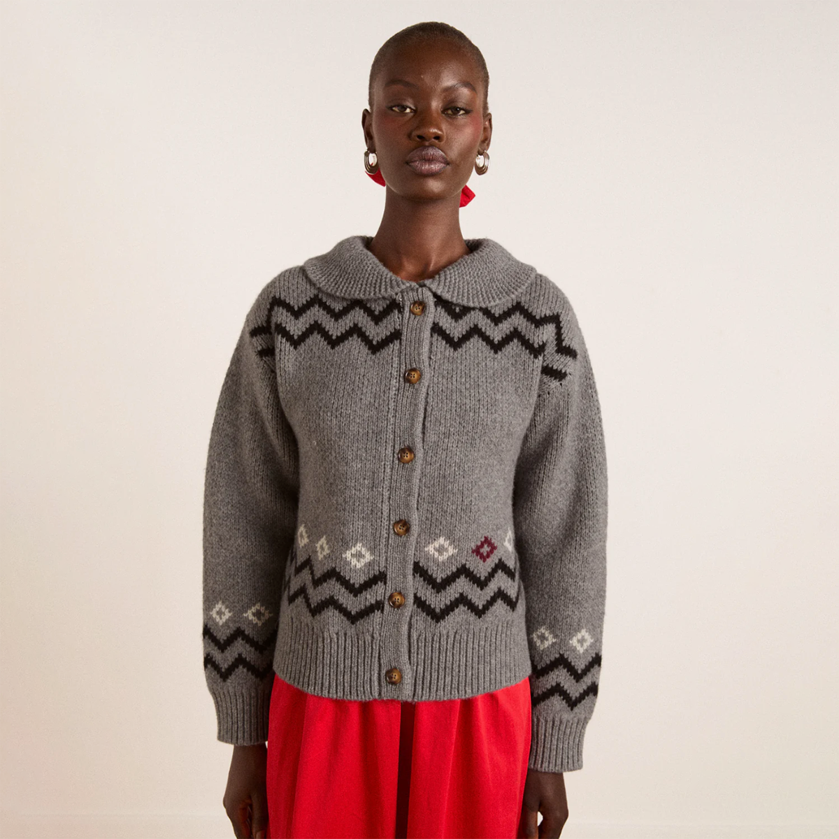 Bunny Intarsia Cecily Collar Cardigan