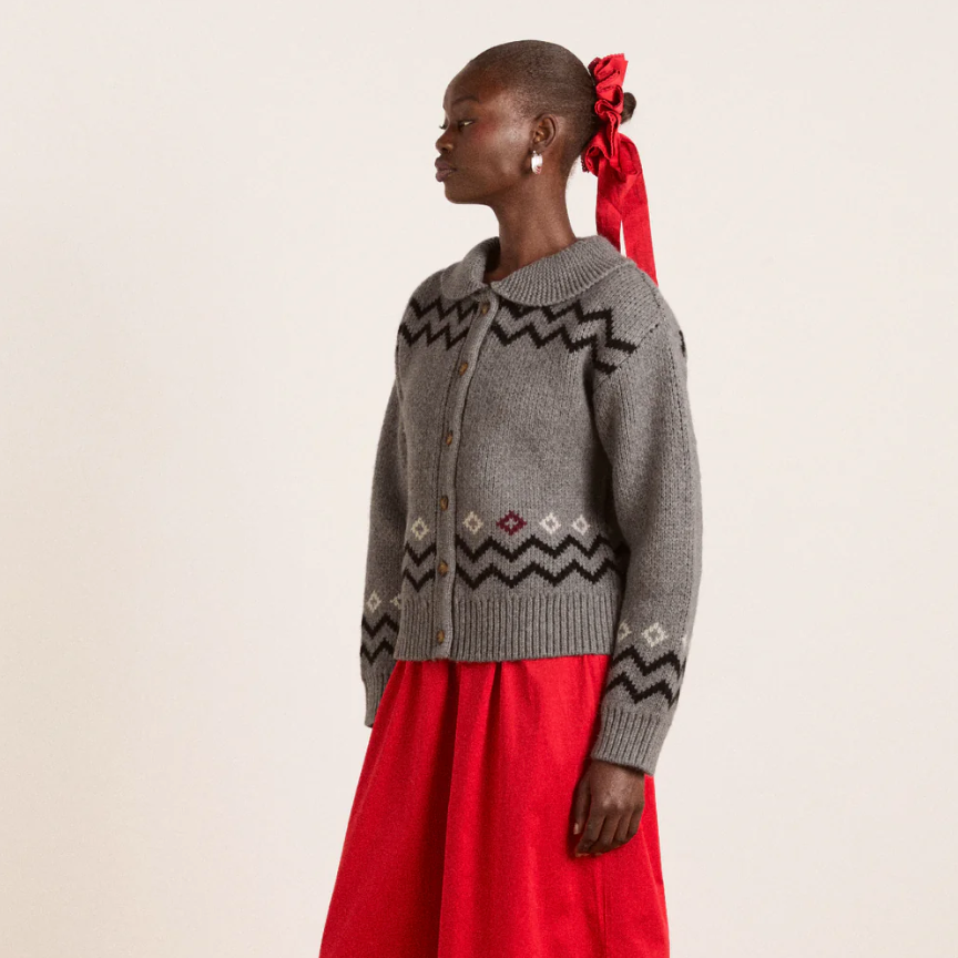 Bunny Intarsia Cecily Collar Cardigan