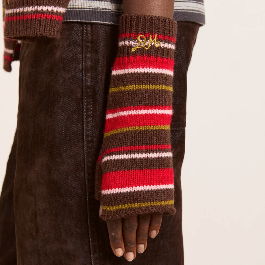 Choc Multi Striped Fingerless Mittens