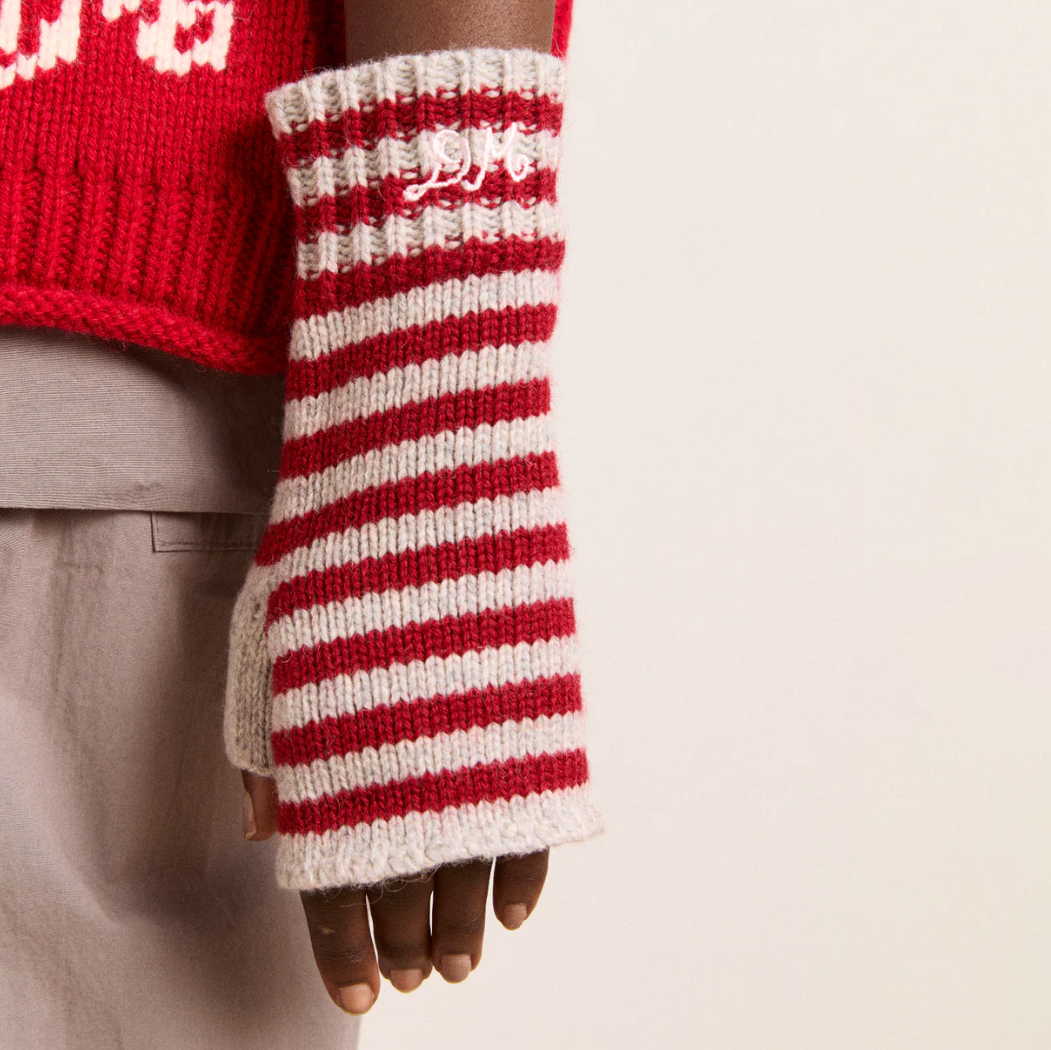 Red Stripe Fingerless Mittens