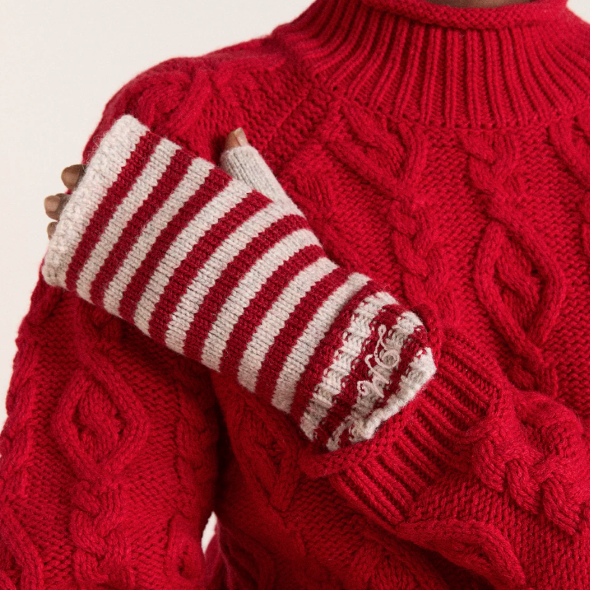Red Stripe Fingerless Mittens