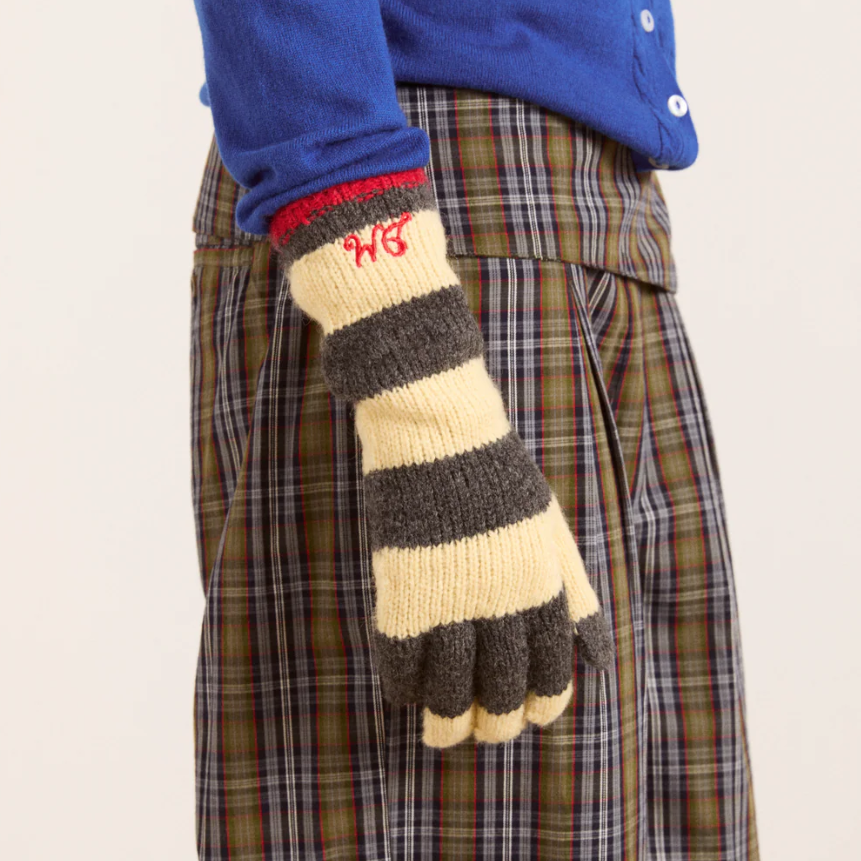 Butter/Charcoal Striped Gloves