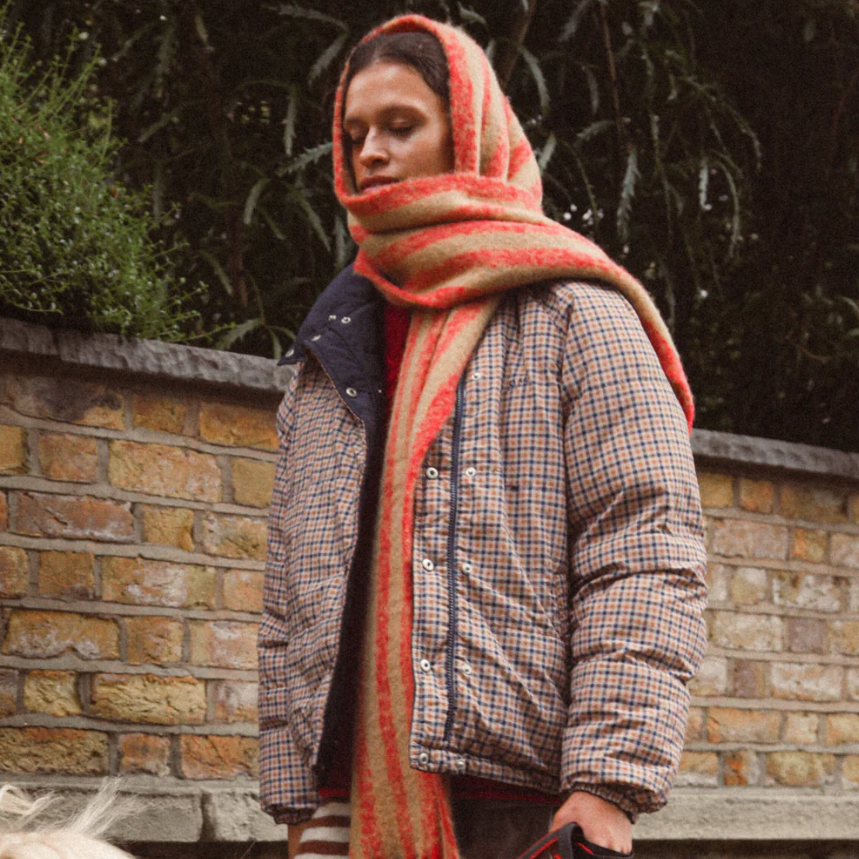 Red/Tan Stripe Brushed Knit Oversized Scarf