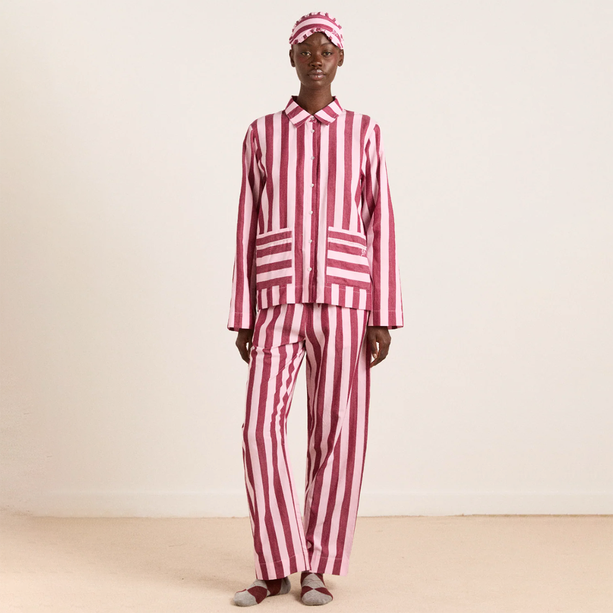 Burgandy/Pink Wide Stripe Florie PJ Set