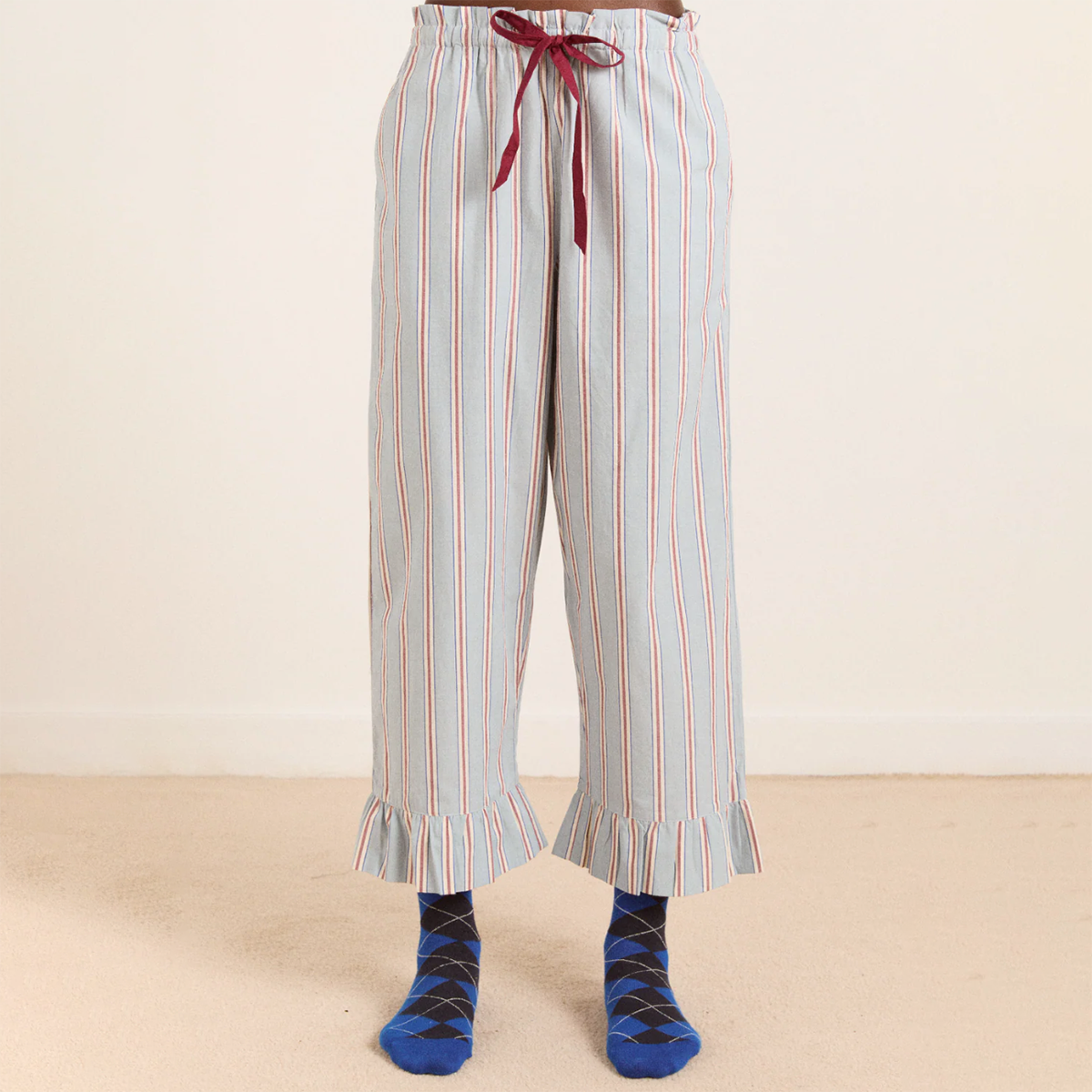 Blue/Burgandy Stripe Frill Florie PJ Set