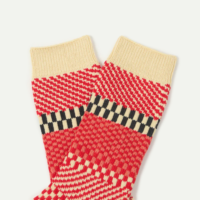 Red Check & Step Socks