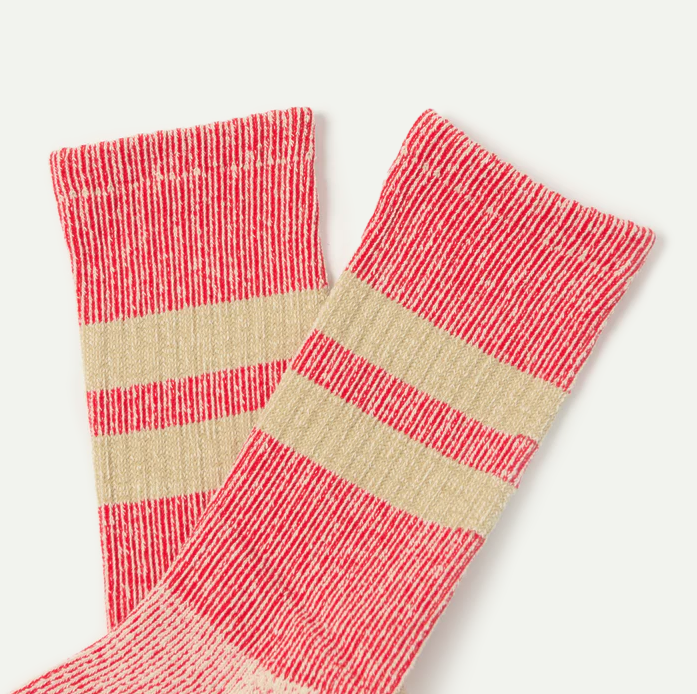 Red/Beige Pile Stripe Marl Socks