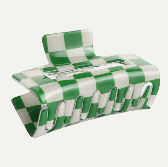 Green/White Checkered Small Hair Claw