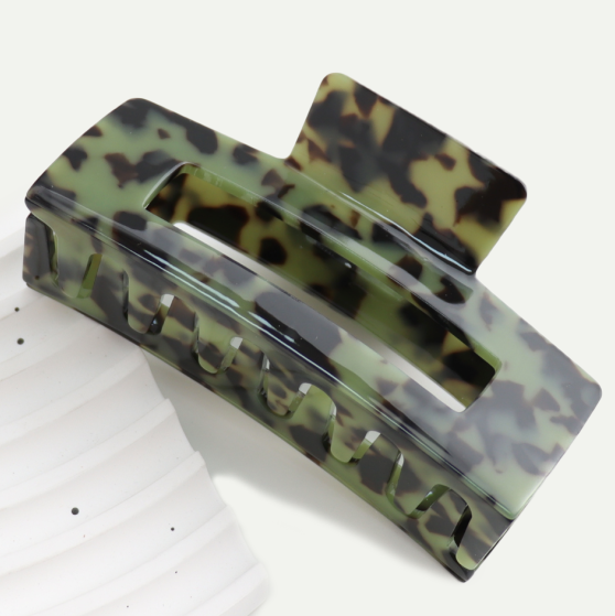 Green Tortoiseshell Rectangle Hair Claw