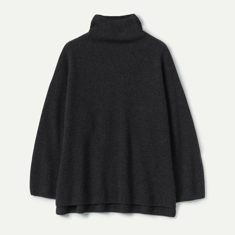 Charcoal Wool Cashmere Oversize Ribbed Sweater