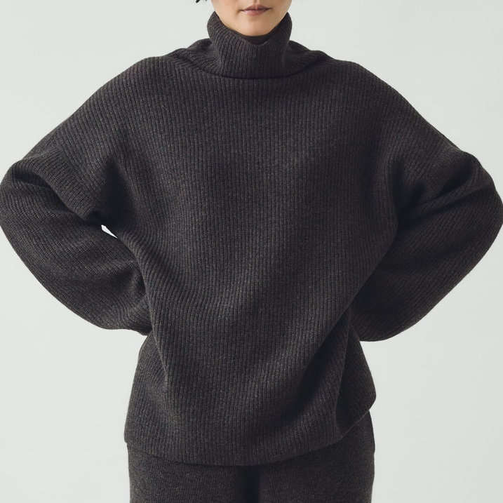 Charcoal Wool Cashmere Oversize Ribbed Sweater