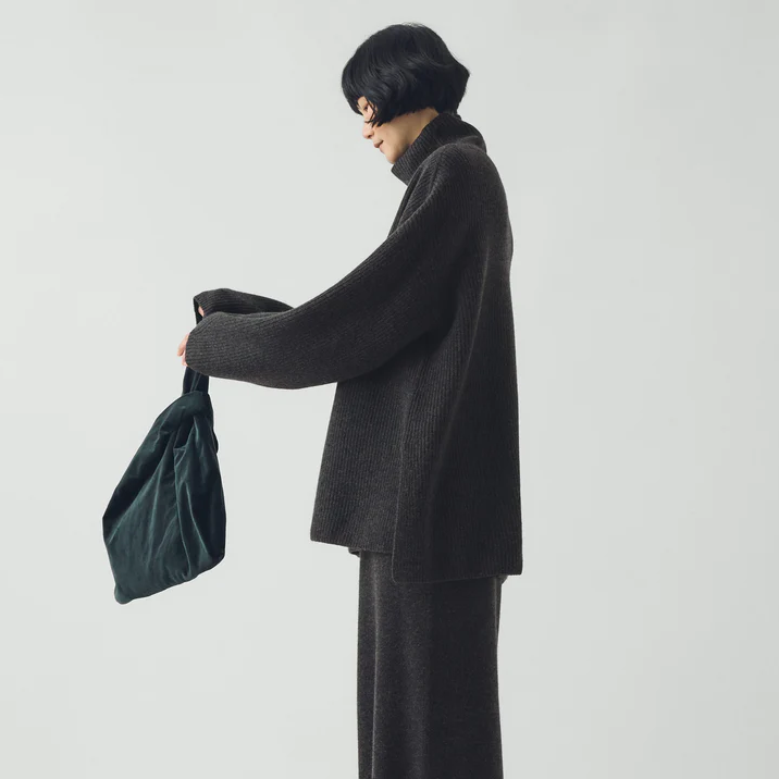 Charcoal Wool Cashmere Oversize Ribbed Sweater