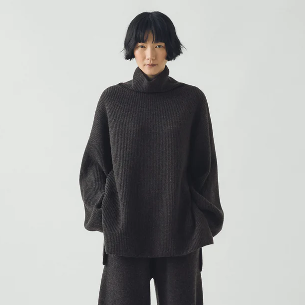 Charcoal Wool Cashmere Oversize Ribbed Sweater