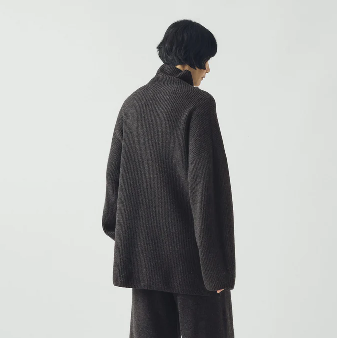 Charcoal Wool Cashmere Oversize Ribbed Sweater