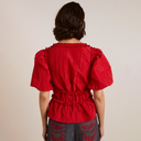 Red Taffeta Everly Ruffle Blouse
