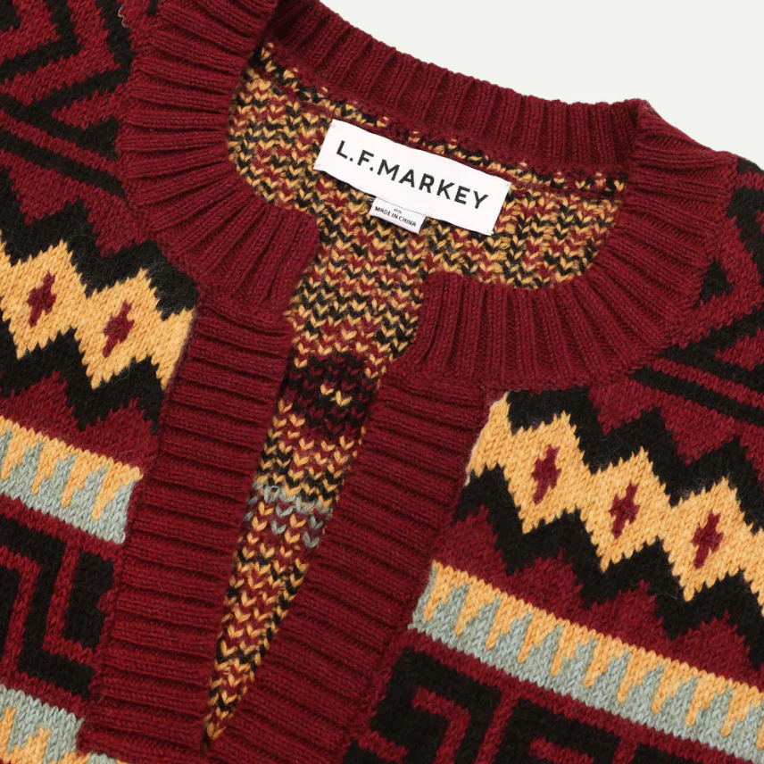 Burgandy Intarsia Western Knit Poncho