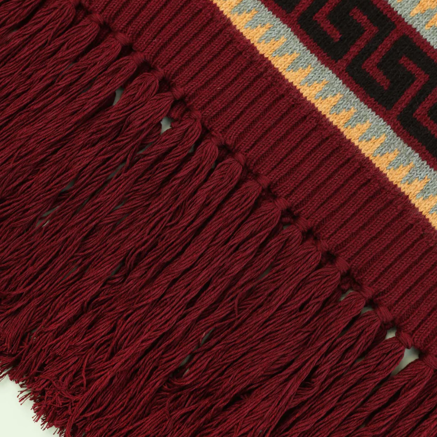 Burgandy Intarsia Western Knit Poncho