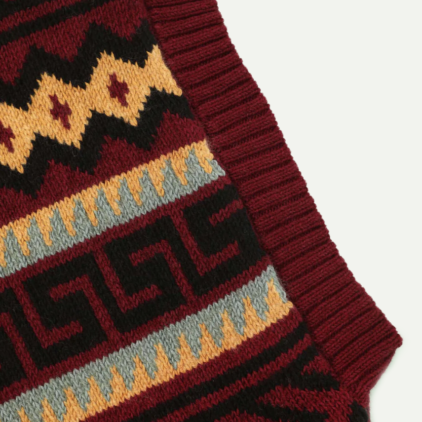 Burgandy Intarsia Western Knit Poncho
