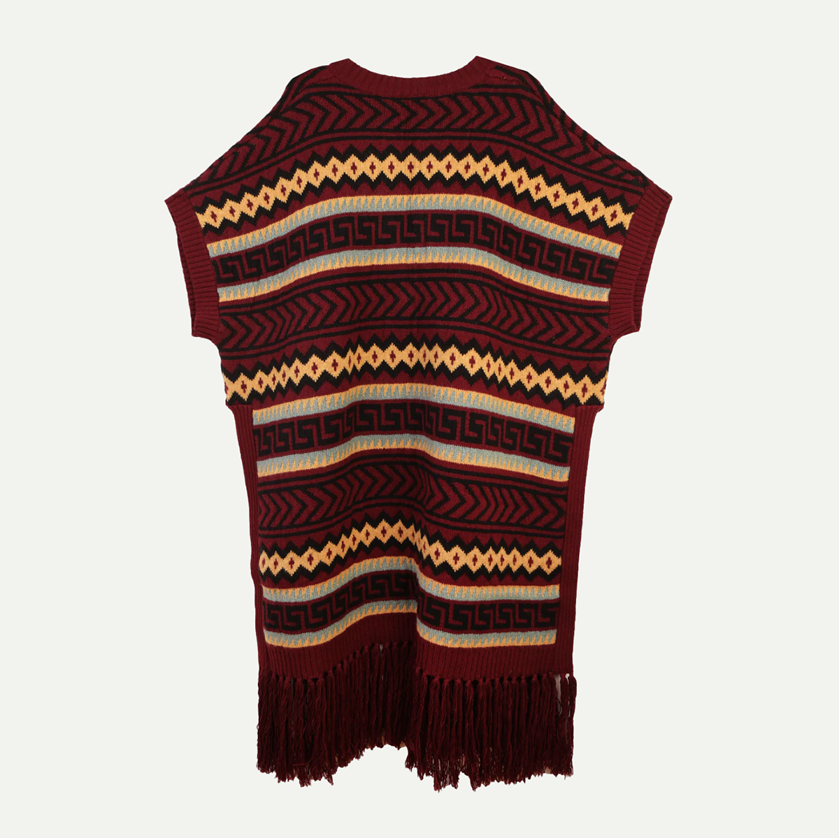 Burgandy Intarsia Western Knit Poncho