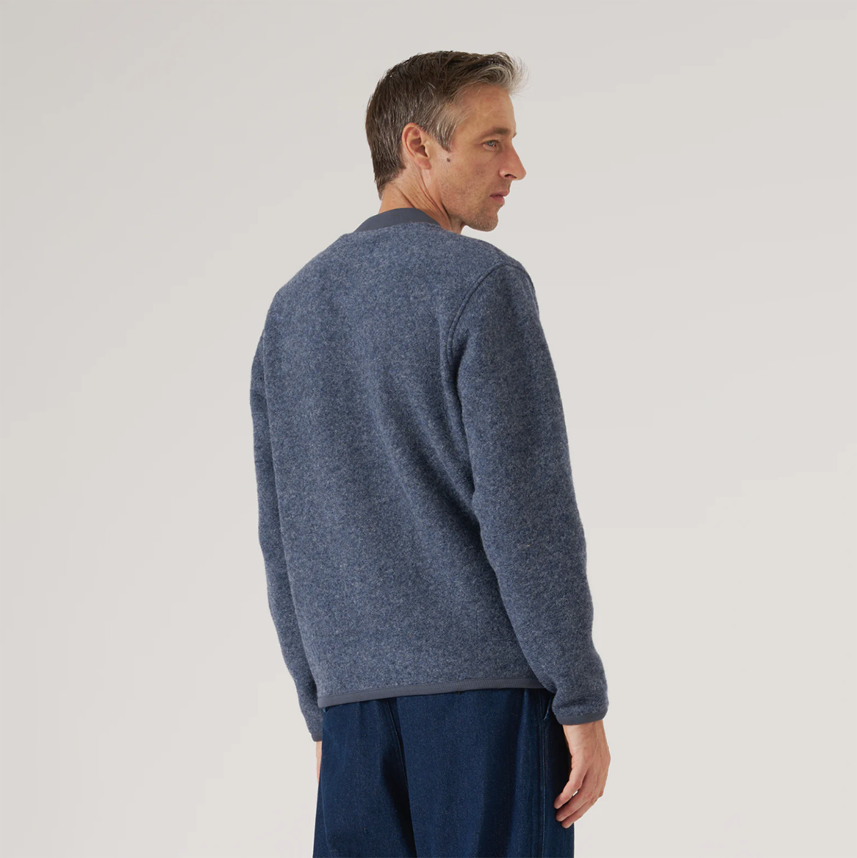 Slate Blue Wool Fleece Zip Bomber