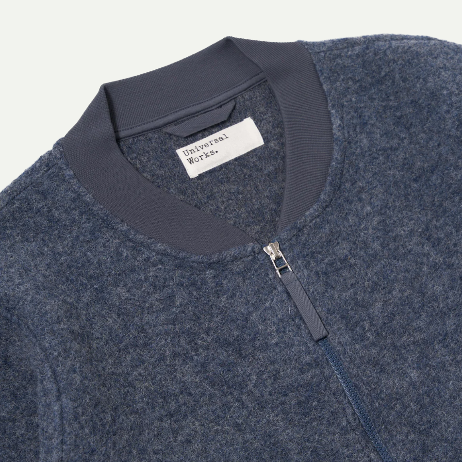 Slate Blue Wool Fleece Zip Bomber