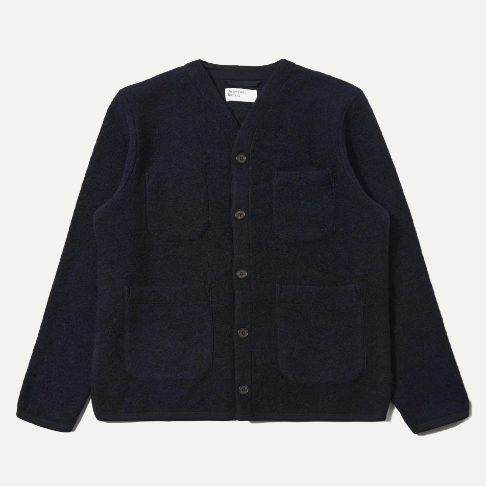 Navy Wool Fleece Cardigan