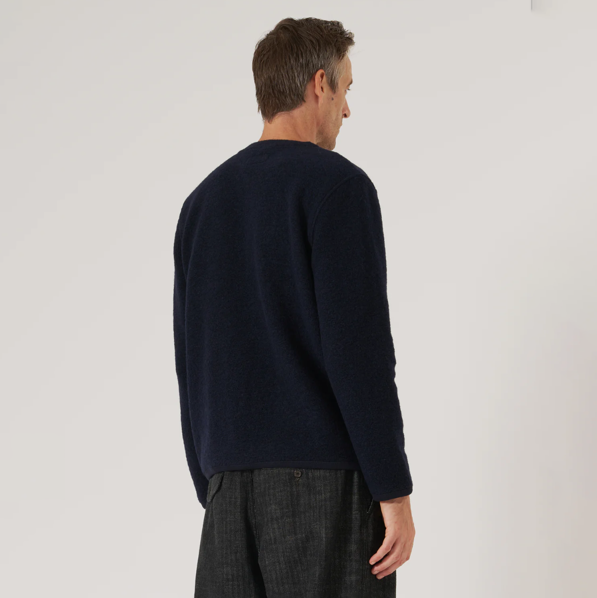 Navy Wool Fleece Cardigan