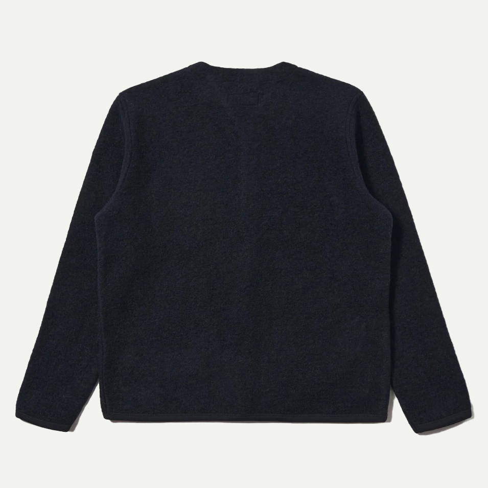 Navy Wool Fleece Cardigan