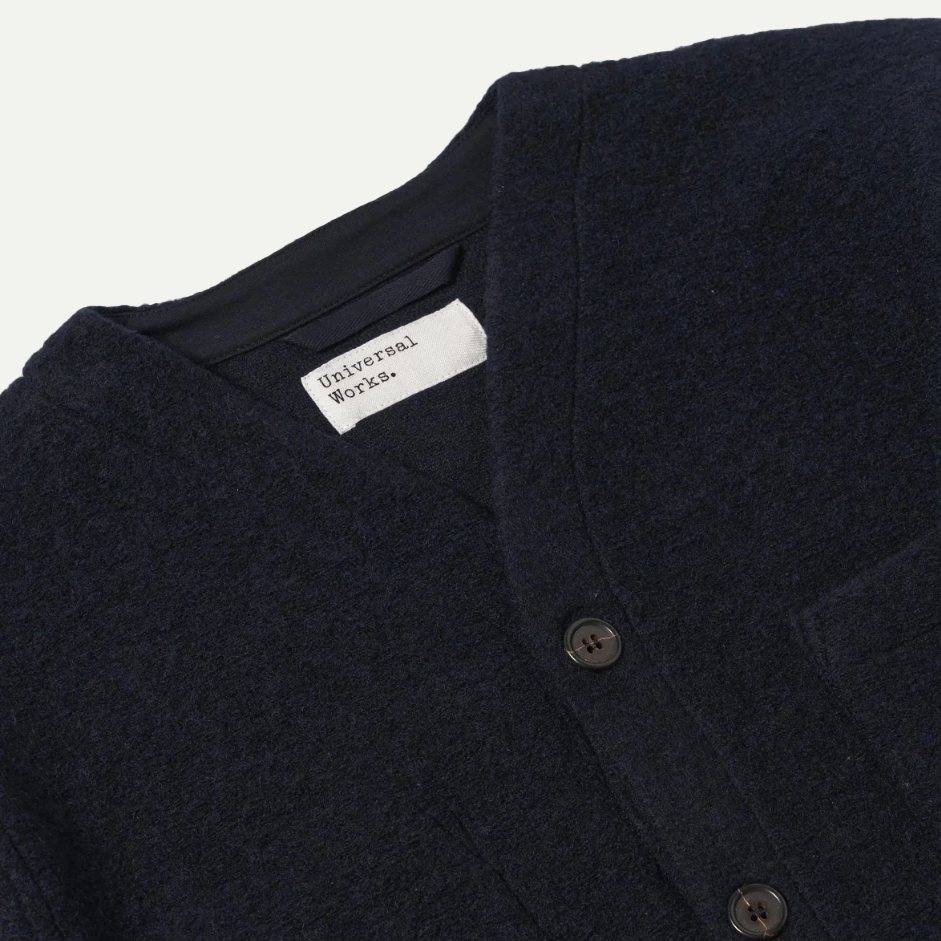 Navy Wool Fleece Cardigan