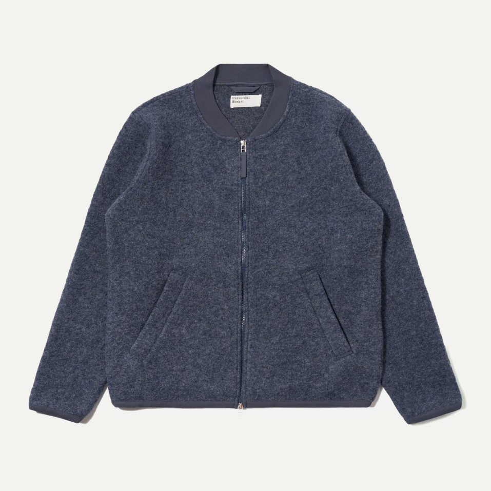 Slate Blue Wool Fleece Zip Bomber
