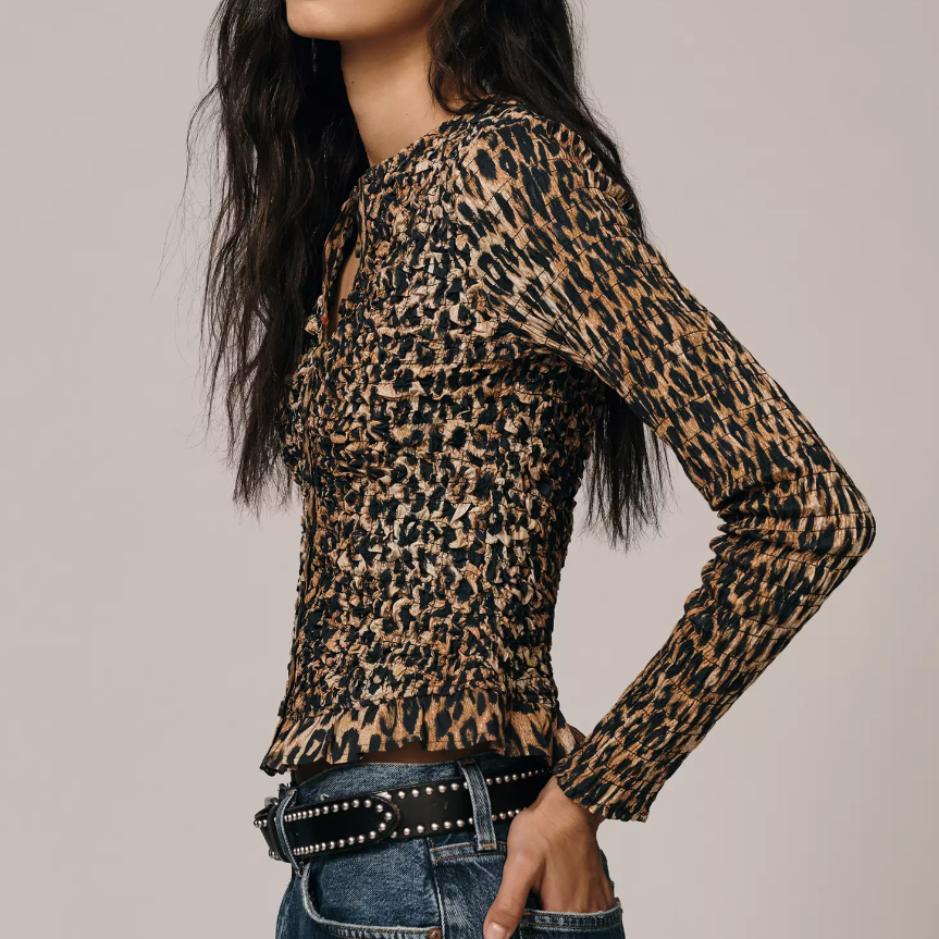 Leopard Elliana Smocked Cardi