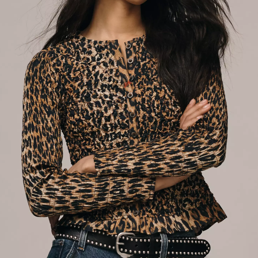 Leopard Elliana Smocked Cardi