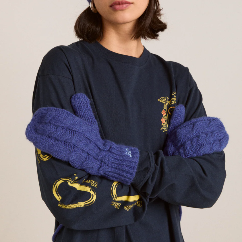 Cobalt Blue Cable String Mittens