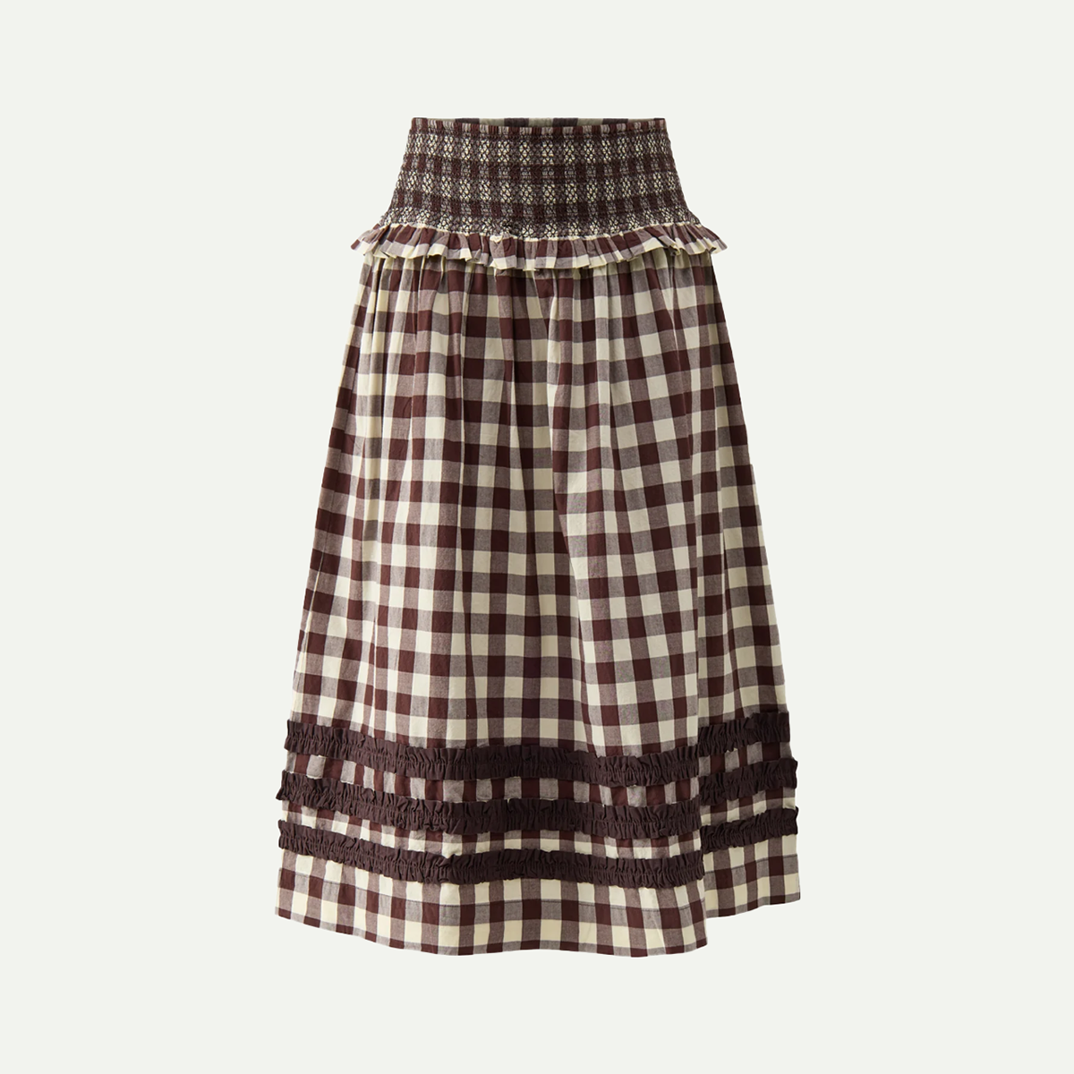 Black/Butter Gingham Ava Ruffle Midi Skirt