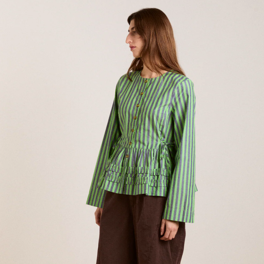 Navy/Green Stripe Madison Blouse