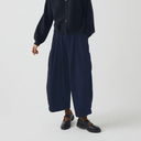Indigo Cotton Twill Wide Leg Trousers
