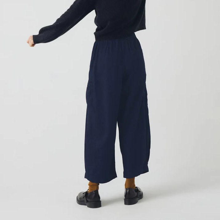 Indigo Cotton Twill Wide Leg Trousers