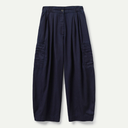 Indigo Cotton Twill Wide Leg Trousers