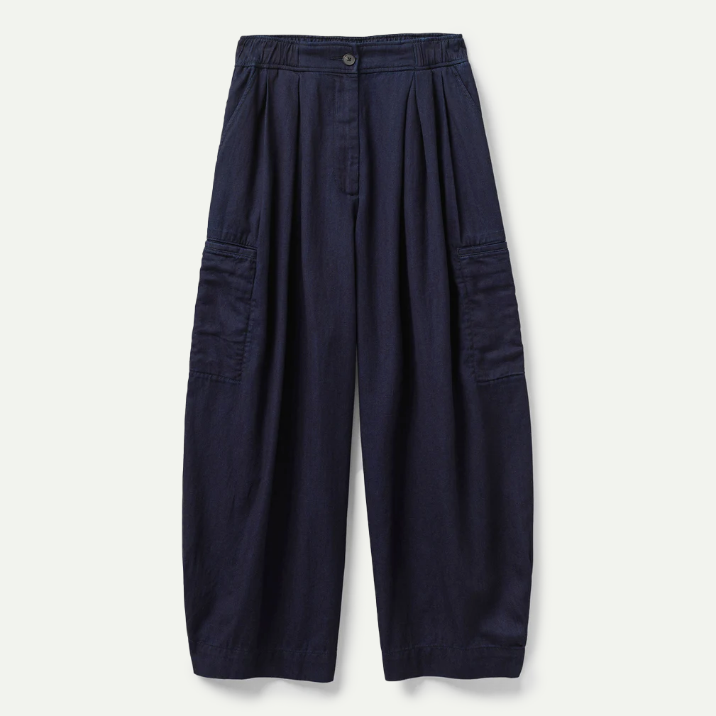 Indigo Cotton Twill Wide Leg Trousers