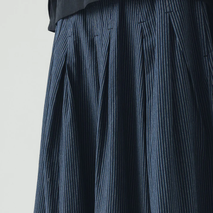 Denim Blue Railroad Stripe Pleated Cotton Skirt