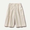 Ecru Pleated Denim Shorts