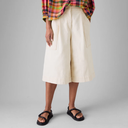 Ecru Pleated Denim Shorts