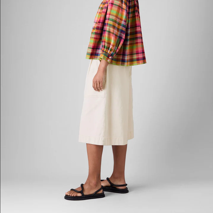 Ecru Pleated Denim Shorts