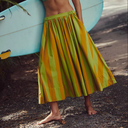 Green Retro Combo Lowen Striped Midi Skirt