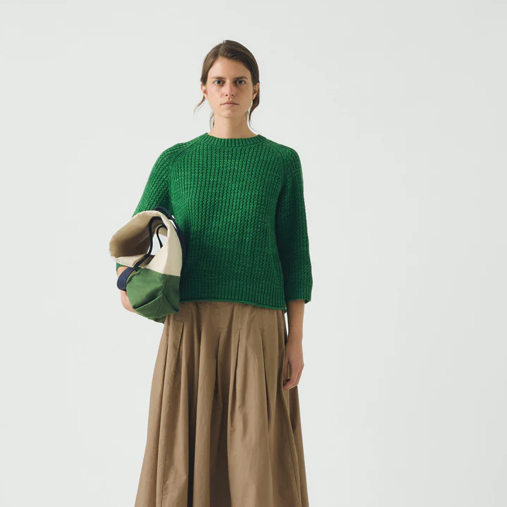 Viridian Green Textured Rib Linen Sweater