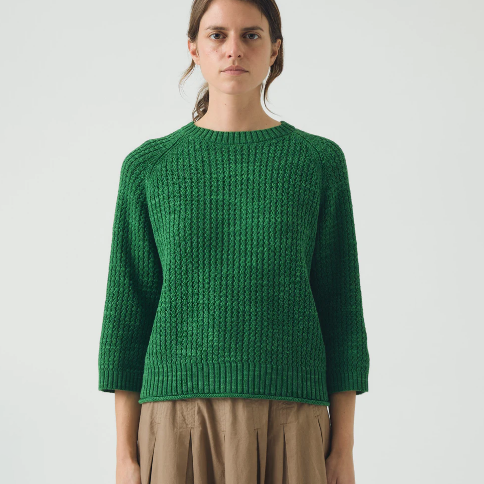 Viridian Green Textured Rib Linen Sweater